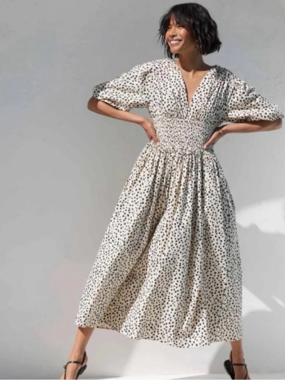 AYR Cream Midi Dress with Black Polka Dots
